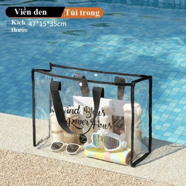 Giỏ xách đựng đồ cá nhân PVC trong suốt lớn, chống thấm nước, gấp gọn biển du lịch 69k
