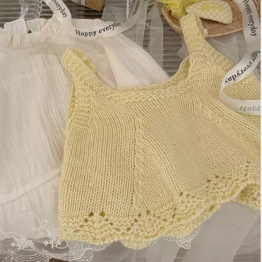 Girls Tank Top Đan Màu Nguyên Chất 2.025 - Dễ Thương Mùa Xuân Homewear 195.574 VND
