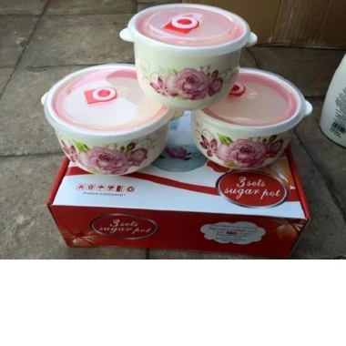 Góc Thanh Lý Bộ 3 bát sứ có tai nắp nhựa hút chân không dùng cho lò vi sóng, 79.500 VND