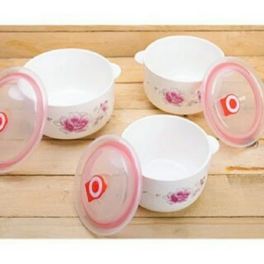 Góc Thanh Lý Bộ 3 bát sứ có tai nắp nhựa hút chân không dùng cho lò vi sóng, 79.500 VND