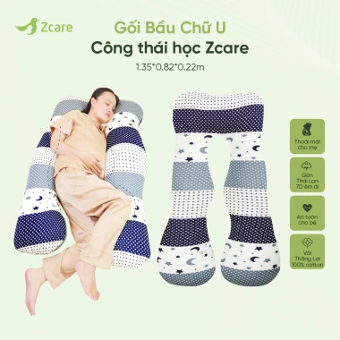 Gối bầu chữ U Zcare giảm chuột rút, vải sợi tre, gòn 7D 1.35x0.82m - 559k