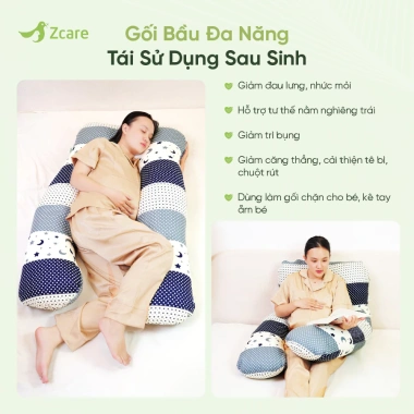 Gối bầu chữ U Zcare giảm chuột rút, vải sợi tre, gòn 7D 1.35x0.82m - 559k
