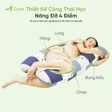 Gối bầu chữ U Zcare giảm chuột rút, vải sợi tre, gòn 7D 1.35x0.82m - 559k