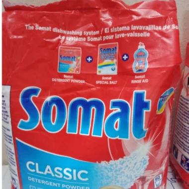 Gói bột rửa bát chén ly Somat cho máy và muối bóng, tặng que thử nước cứng khi mua 2, chỉ 295.000₫