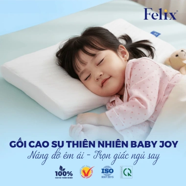 Gối Cao Su Thiên Nhiên 100% Baby Joy - Thoáng Khí, Nâng Đỡ cho Trẻ 2-7 Tuổi và Người Lớn Lót Lưng Làm Việc