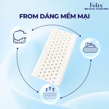 Gối Cao Su Thiên Nhiên 100% Baby Joy - Thoáng Khí, Nâng Đỡ cho Trẻ 2-7 Tuổi và Người Lớn Lót Lưng Làm Việc
