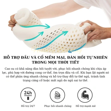 Gối cao su thiên nhiên chống đau mỏi cổ vai gáy, thoáng khí, bảo vệ giấc ngủ 30x50‑35x55‑40x60 giá ưu đãi 225.000₫