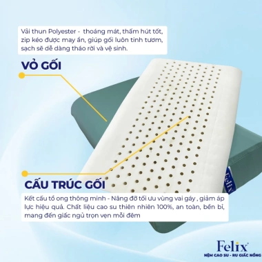 Gối Cao Su Thiên Nhiên FELIX Pudding Thoáng Khí - Nâng Đỡ Nhẹ Nhàng, Êm Ái 888k