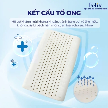 Gối Cao Su Thiên Nhiên FELIX Pudding Thoáng Khí - Nâng Đỡ Nhẹ Nhàng, Êm Ái 888k