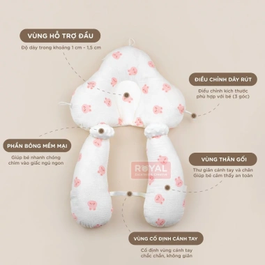 Gối chặn bé chữ U cotton chống bẹp đầu, dây rút, giảm giật mình - 123.000đ 4