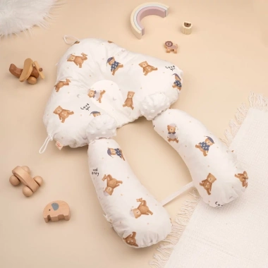 Gối chặn chữ U cho bé có dây rút, chống giật mình, vải cotton mềm mại - 118.000₫