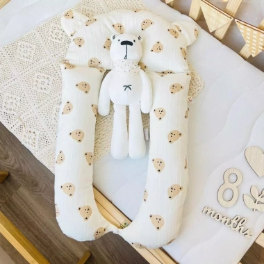 Gối chữ U Anchee cho bé sơ sinh - Vải xốp cao cấp, đa năng chống giật mình, ngăn méo bẹp đầu, giảm giá 110k