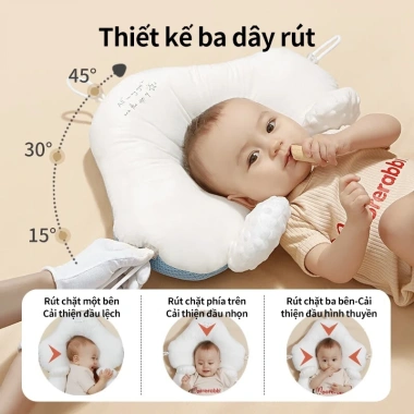 Gối chữ U bé sơ sinh - chống giật mình, bẹp đầu, dây rút điều chỉnh độ cao, an toàn, hỗ trợ giấc ngủ sâu, vừa vặn cho bé, giảm giá chỉ 89.000đ