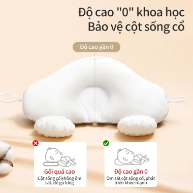 Gối chữ U bé sơ sinh - chống giật mình, bẹp đầu, dây rút điều chỉnh độ cao, an toàn, hỗ trợ giấc ngủ sâu, vừa vặn cho bé, giảm giá chỉ 89.000đ