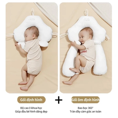Gối chữ U bé sơ sinh - chống giật mình, bẹp đầu, dây rút điều chỉnh độ cao, an toàn, hỗ trợ giấc ngủ sâu, vừa vặn cho bé, giảm giá chỉ 89.000đ