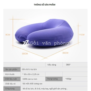 Gối Chữ U Cao Su Non Kê Cổ Đỡ Cực Tốt Sau Gáy, Vỏ Vải Mát ZURI PILLOW GLC-05 77.000đ 2