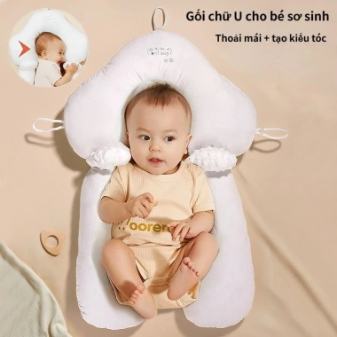 Gối chữ U cho bé sơ sinh, chống giật mình, định hình, chống bẹp đầu, kèm dây rút điều chỉnh vòng đầu, giảm giá 18% 2