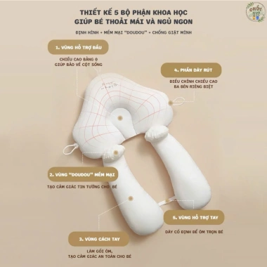 Gối chữ U chống giật mình bé - Định hình, chống bẹp đầu, dây rút tiện lợi, 119k 6