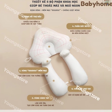 Gối chữ U chống giật mình cho bé Định hình, chống bẹp đầu, dây rút điều chỉnh, giá ưu đãi 135.000 VND