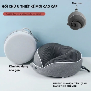 Gối chữ U kê cổ cúc bấm điều chỉnh, cao su non HOKO, mút hoạt tính, kèm hộp đựng du lịch tiện lợi