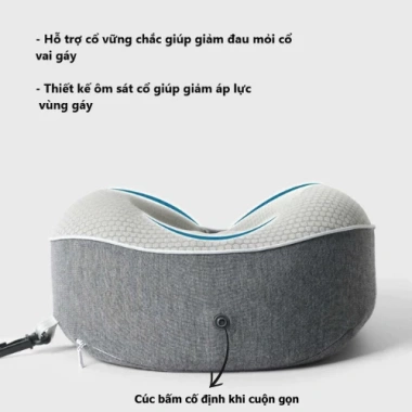 Gối chữ U kê cổ cúc bấm điều chỉnh, cao su non HOKO, mút hoạt tính, kèm hộp đựng du lịch tiện lợi