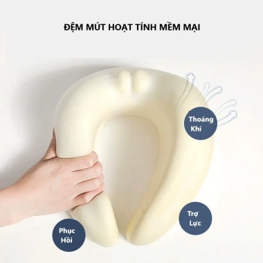 Gối chữ U kê cổ cúc bấm điều chỉnh, cao su non HOKO, mút hoạt tính, kèm hộp đựng du lịch tiện lợi