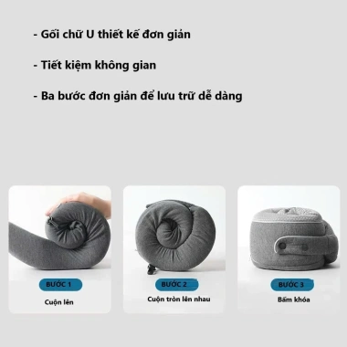 Gối chữ U kê cổ cúc bấm điều chỉnh, cao su non HOKO, mút hoạt tính, kèm hộp đựng du lịch tiện lợi