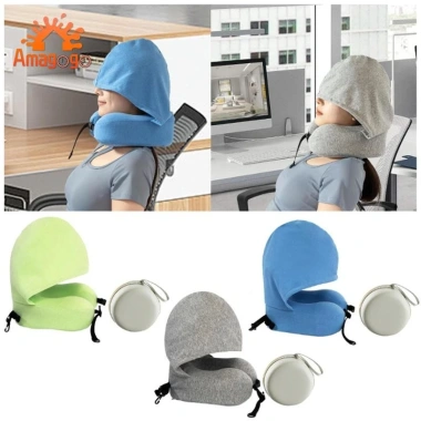 Gối cổ du lịch hình chữ U mềm mại, thoải mái, có mũ Hoodie - Đệm máy bay, chỉ 363.960 VND