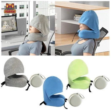 Gối cổ du lịch mũ Hoodie - Đệm hỗ trợ cổ điều chỉnh, thích hợp máy bay, ô tô, ngoài trời 3
