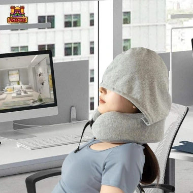 Gối cổ du lịch mũ Hoodie - Đệm hỗ trợ cổ điều chỉnh, thích hợp máy bay, ô tô, ngoài trời 7