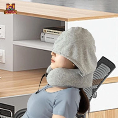 Gối cổ du lịch mũ Hoodie - Đệm hỗ trợ cổ điều chỉnh, thích hợp máy bay, ô tô, ngoài trời 8