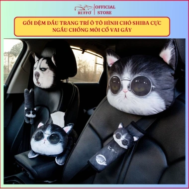 Gối Đệm Đầu Ô Tô 3D Husky Shiba Chống Mỏi Vai Gáy - Ruffo Cao Cấp Giá Rẻ 60k