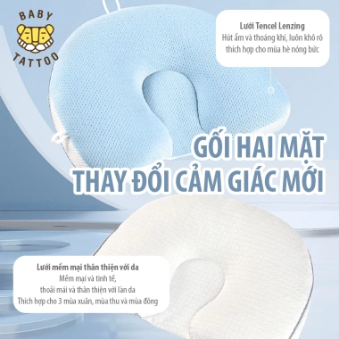 Gối Định Hình Đầu Baby Tattoo Chống Bết Đầu, Méo Đầu 0-12 Tháng - Giá 700.000₫