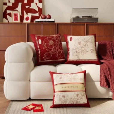 Gối Đỏ Lễ Hội Trung Hoa - Trang Trí Cưới, Khách, Sofa, Đệm Lưng, Tháo Rời & Giặt Được 2