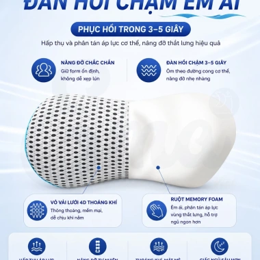 Gối kê thắt lưng lượn sóng Ema - Hỗ trợ bà bầu, giảm đau lưng, thoát vị đĩa đệm, 272k 6