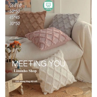 Gối Lông tựa lưng sofa văn phòng, vải nhung dập vân nổi, giá 69.000 VND