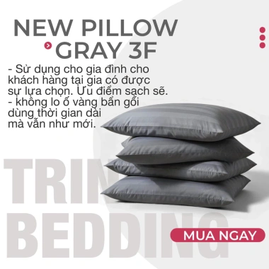 Gối Lông Vũ Cotton Xám Sọc 3F TRINH BEDDING - Tối giản, siêu mềm, chỉ 185k
