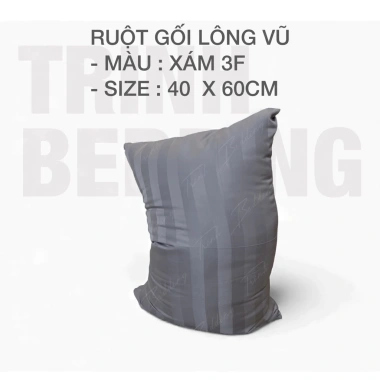 Gối Lông Vũ Cotton Xám Sọc 3F TRINH BEDDING - Tối giản, siêu mềm, chỉ 185k