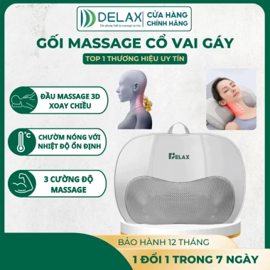 Gối Massage 3D Đảo Chiều DELAX GMC01 – Thư Giãn Cổ Vai Gáy, Hồng Ngoại Giảm Nhức Mỏi, 599k