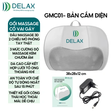 Gối Massage 3D Đảo Chiều DELAX GMC01 – Thư Giãn Cổ Vai Gáy, Hồng Ngoại Giảm Nhức Mỏi, 599k