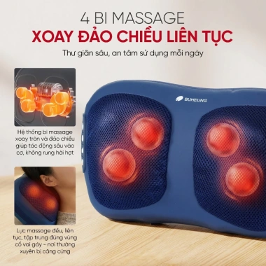 Gối Massage Buheung MK-334 2 Mức Độ Nhiệt Ấm Giảm Mỏi Vai Gáy Bảo Hành 12 Tháng 989k VND