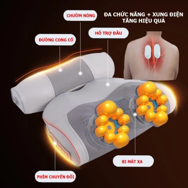 Gối massage cổ vai gáy hồng ngoại 20 bi – Giảm đau nhào xung điện chườm nóng – 386k 6