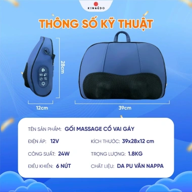 Gối Massage Cổ Vai Gáy KingEdo KN23 3D Nhiệt Hồng Ngoại - Giảm Đau Mỏi, 495k