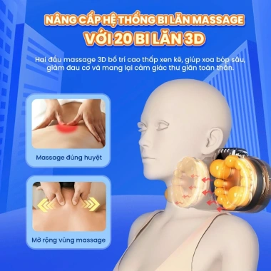 Gối massage công thái học KingEdo CTH01 chườm nóng hồng ngoại, sạc pin - 549.500 VND