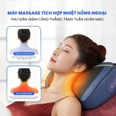 Gối massage công thái học KingEdo CTH01 chườm nóng hồng ngoại, sạc pin - 549.500 VND