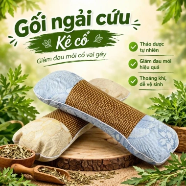 Gối Ngải Cứu Thảo Dược Vuông Mềm - Giảm Đau Cổ Vai Gáy, Ngủ Ngon, Giá 169k