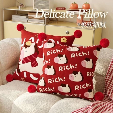 Gối Ngựa Lễ Hội Năm Mới Đỏ - Đệm Lưng Sofa Phòng Khách & Phòng Ngủ