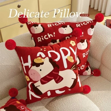 Gối Ngựa Lễ Hội Năm Mới Đỏ - Đệm Lưng Sofa Phòng Khách & Phòng Ngủ