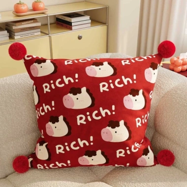 Gối Ngựa Lễ Hội Năm Mới Đỏ - Đệm Lưng Sofa Phòng Khách & Phòng Ngủ