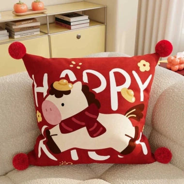 Gối Ngựa Lễ Hội Năm Mới Đỏ - Đệm Lưng Sofa Phòng Khách & Phòng Ngủ
